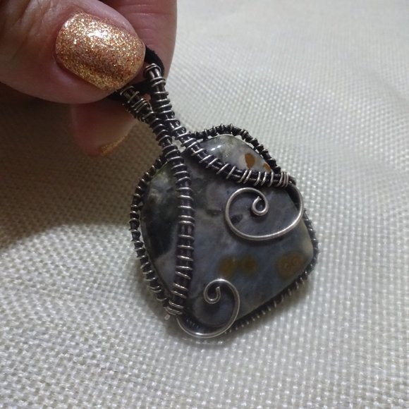 Gorgeous "PICASSO JASPER" Handmade Sterling Wire-Wrapped Pendant/Necklace #948A - Picture 2 of 3